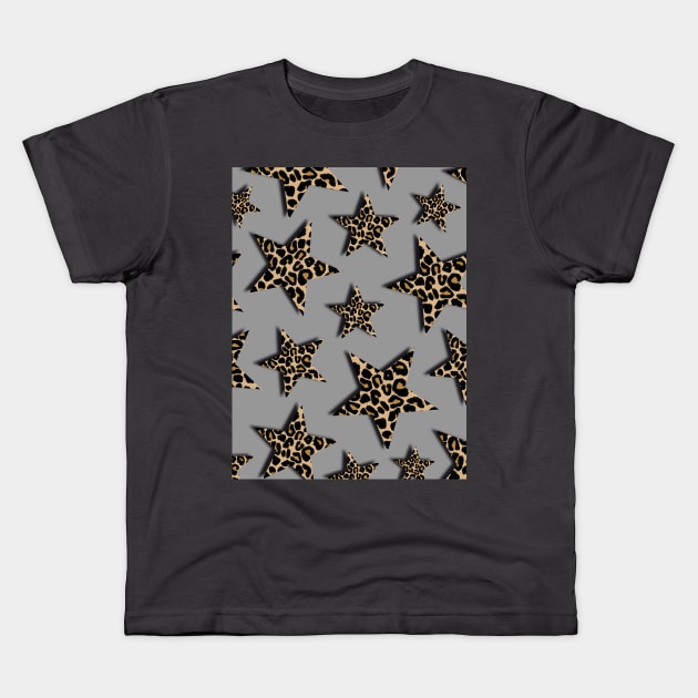 Leopard Print Stars on Grey Kids T-Shirt by OneThreeSix